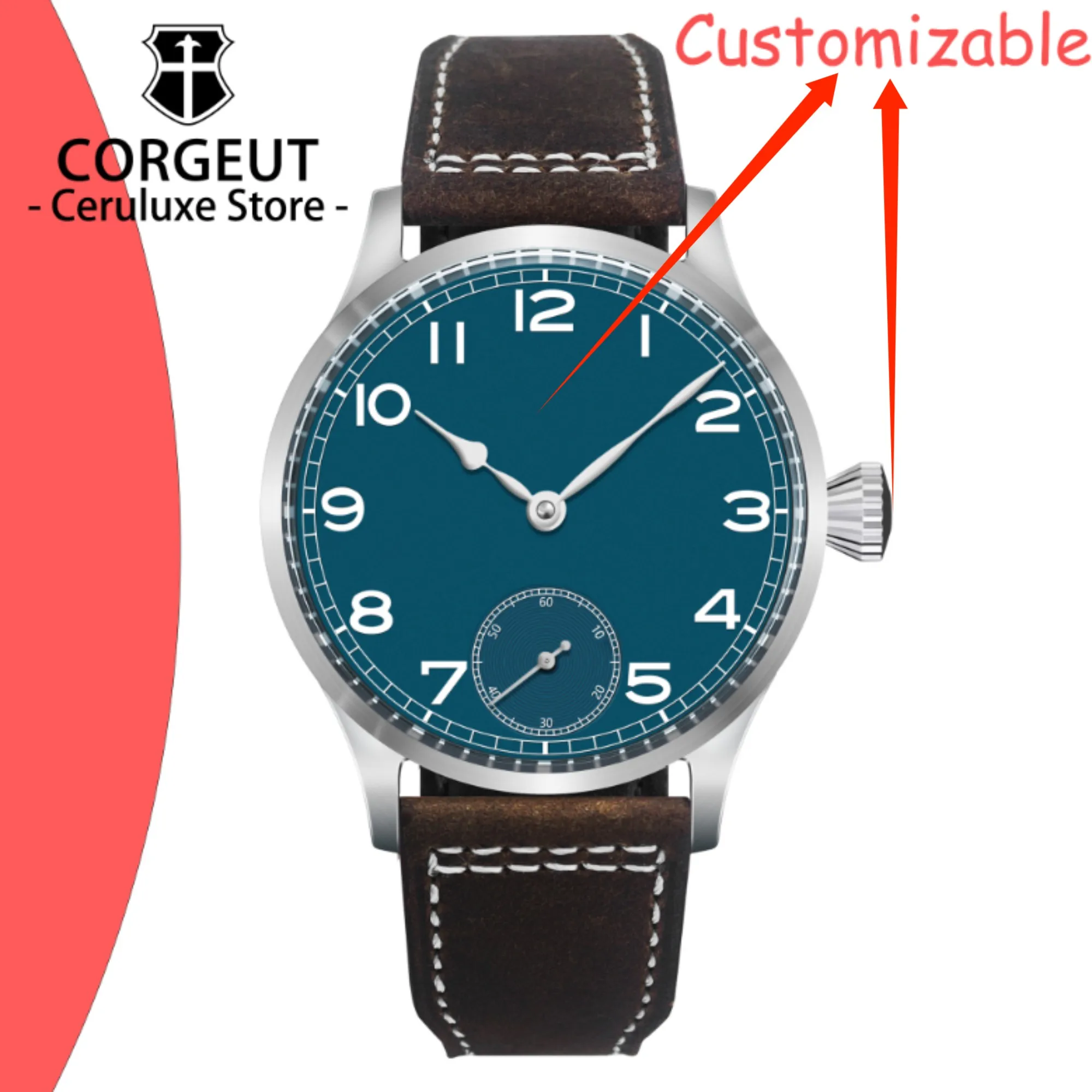 

CUSTOM Logo 42mm ST3600/3621 Movement Black and White manual winding movement Watch for man sapphire crystal clear back Watches
