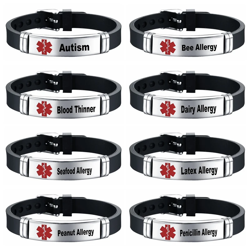 Medizinisches Notfall-ID-Armband Lasergraviert Autismus Bienen-Penicillin-Allergie Verstellbares Armband für Männer Frauen Notfall Erste Hilfe