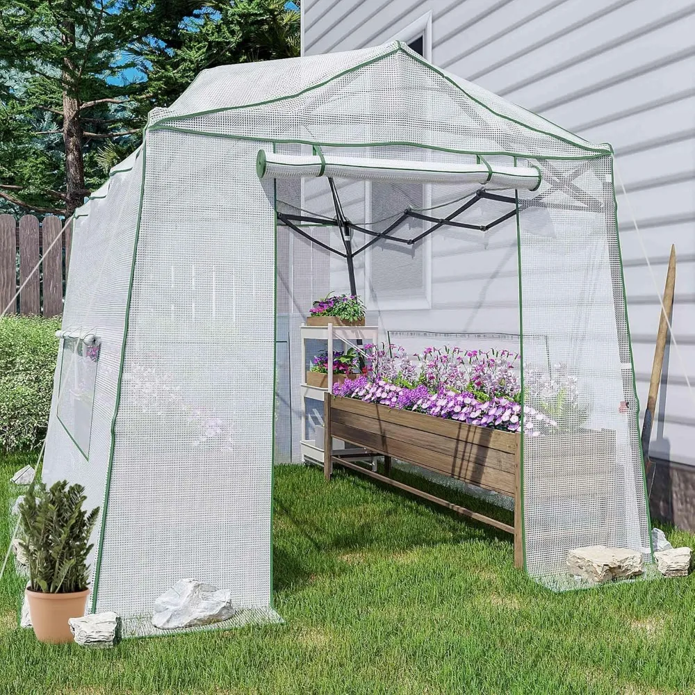 11 x 8.5 x 7.5 FT Walk-in Greenhouse, Portable Pop-up Greenhouse for Indoor Outdoor, Plant Garden Green House with Zippered