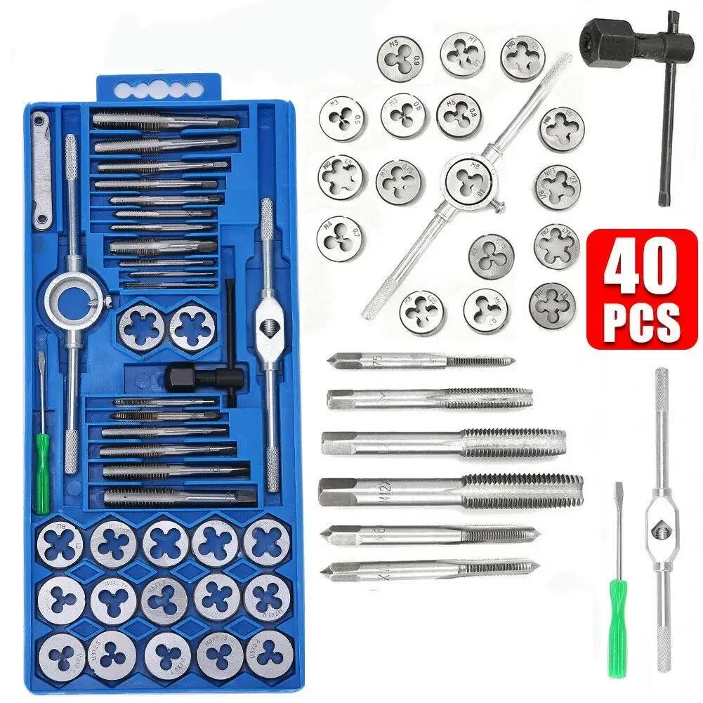 

Hand Tools Alloy Metal 40pcs Tap Die Set M3-M12 Screw Thread Metric Taps Wrench DIY Kit Wrench Screw Threading