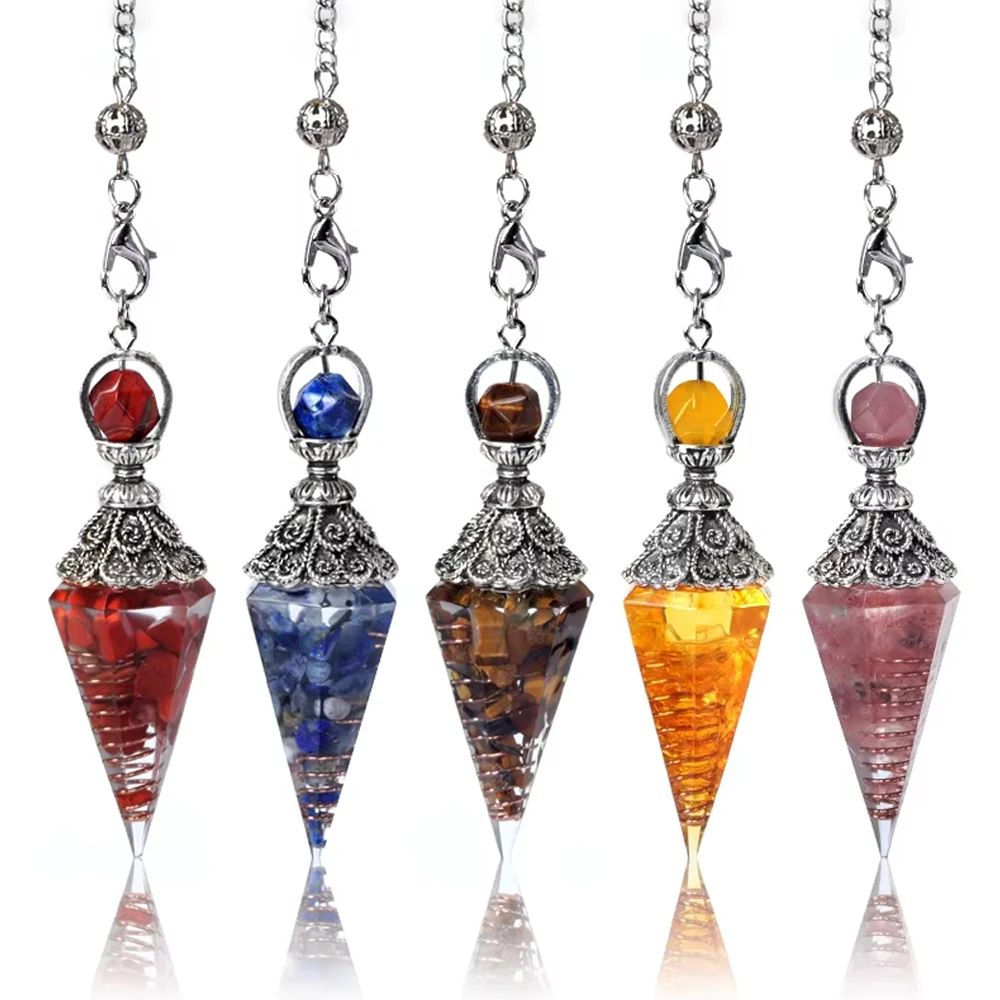 Natural Crystal Agates Pendulum Ornament Three Phases Hexagonal Cone Charms Pendule Quartz Amulet Pendulum Divination Healings