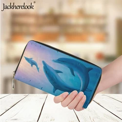 Jackherelook Women Long Wallet Fashion New Dolphin Print Money Bag Exquisite Custom Gift Ladies Leather Credit Card Holder Purse