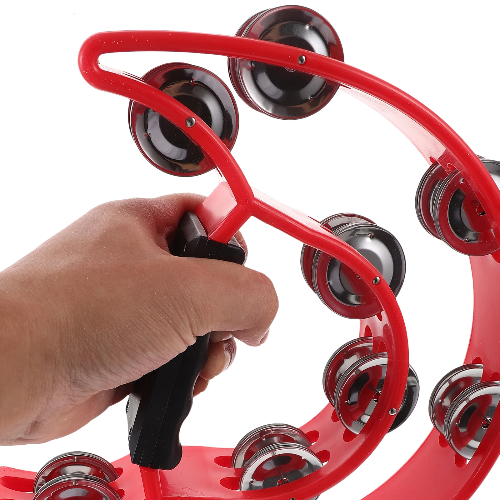 

Hand Tambourine Double Row Metal Jingles Crisp Sound Rubber Handle For Party Concert Music Performance Percussion