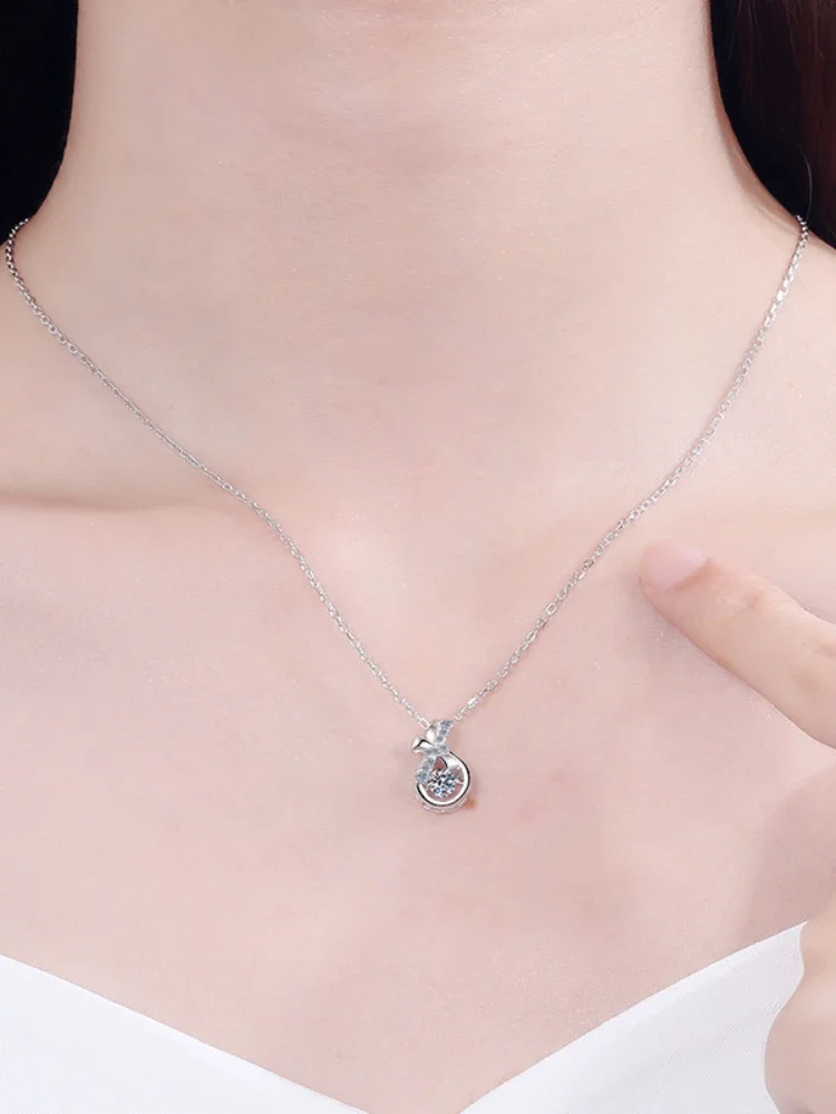MoisaLuxe Official Store Moissanite Plata Sterling 925 Silver Fashion Jewelry Gift Smart Money Bag Pendant Necklace for Women