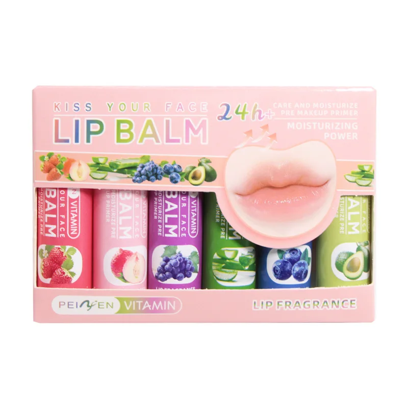 6PCS Fruity Lip Balm Set – Hydrating & Nourishing Lip Care with Strawberry Peach Grape Aloe Blueberry Avocado