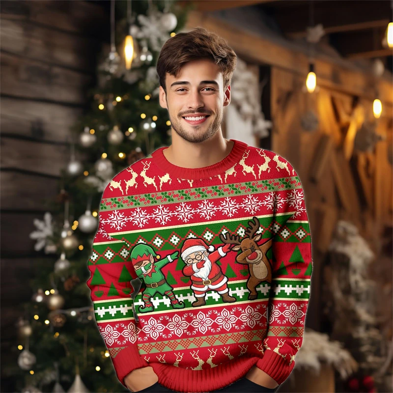 

2026 New Mens Christmas Ugly Sweater Fashion Santa Jesus Alpaca Crewneck 3D Printed Xmas Sweatshirts Casual Oversized Pullovers