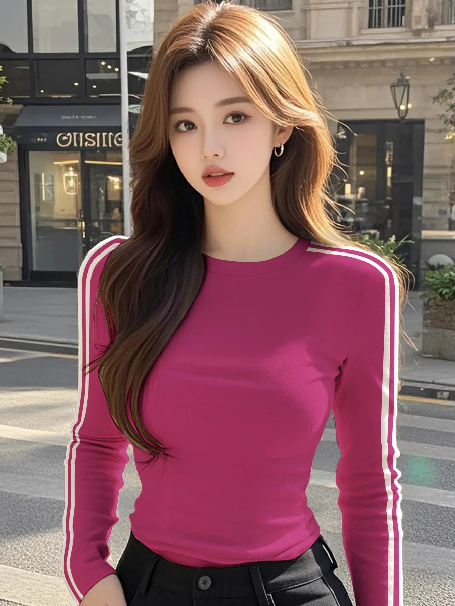Slim Fit Pure Cotton Long Sleeve T-Shirt Women's Inner Wear Cream Apricot Sweet Spicy Early Spring Chic Short Base Shirt