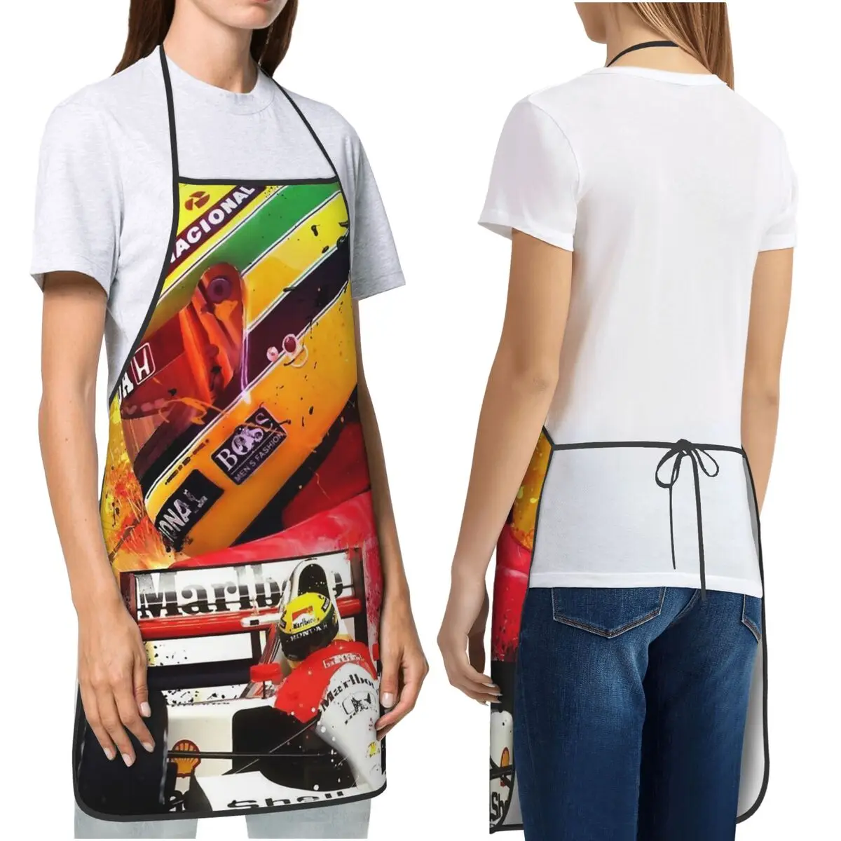 أيرتون سينا سباق السيارات مآزر الشيف الطبخ المطبخ Tablier مريلة مقاومة للماء تنظيف المطبخ بينافور للنساء الرجال البستنة #2