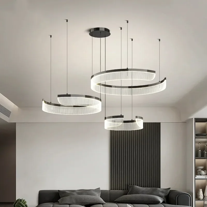 

Modern Acrylic Led Pendant Light Living Room Semicircle Chandelier Lamparas Bedroom Black Led Hanging Lamp Decor Led Luminarias