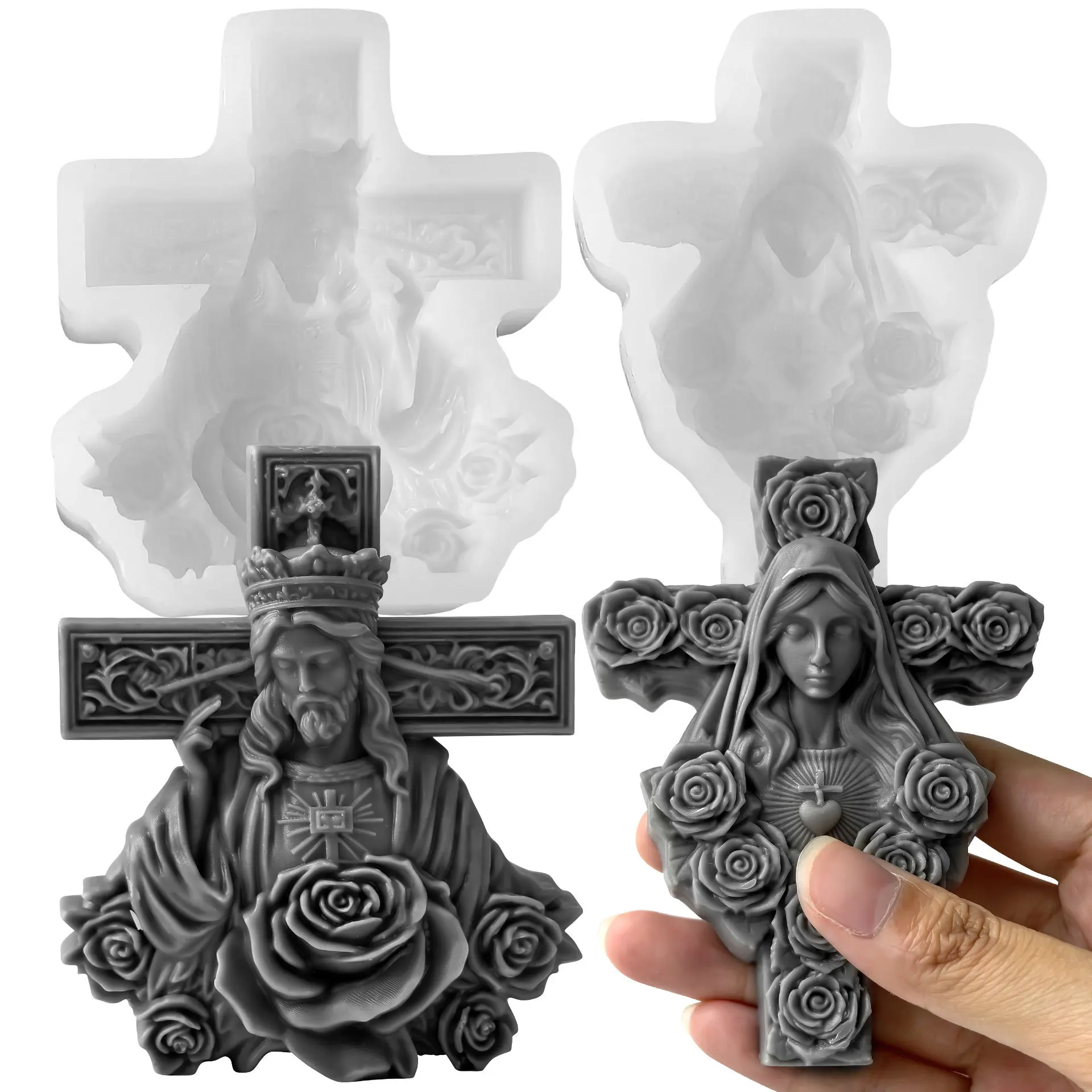 Christmas Silicone Molds Cross of Jesus and Mary DIY Candle Molds Resin Plaster Candle Making Supplies Religious Home Decoration