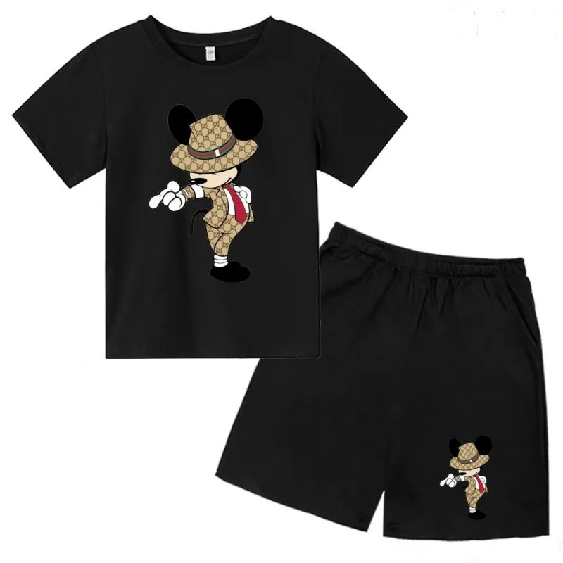 

Magic Mickey Mouse Children 3-12Yrs Summer Cartoon Disney Cute Funny Clothes Cool T-shirt+Shorts 2P Boys Girls Sports Casual Set