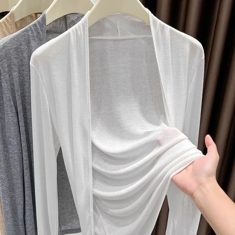 

Ice Silk Thin Long Sve Sun Protection oulder awl Women's Spring Summer Outer Small Cannon Knitted Cardigan with Sling ...