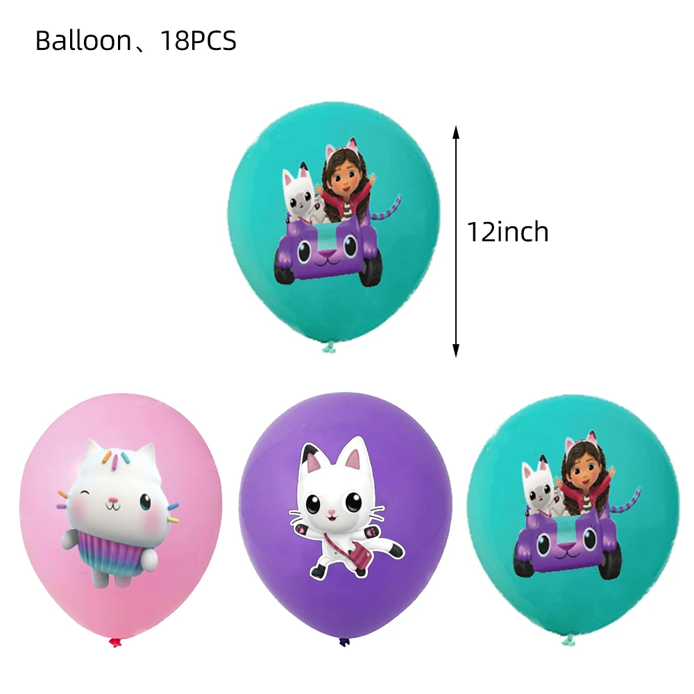 Gabby Puppenhaus Katzen Geburtstagsdekorationen Einweggeschirr Set Strohtasche Luftballons Hintergrund Babyparty Partyzubehör