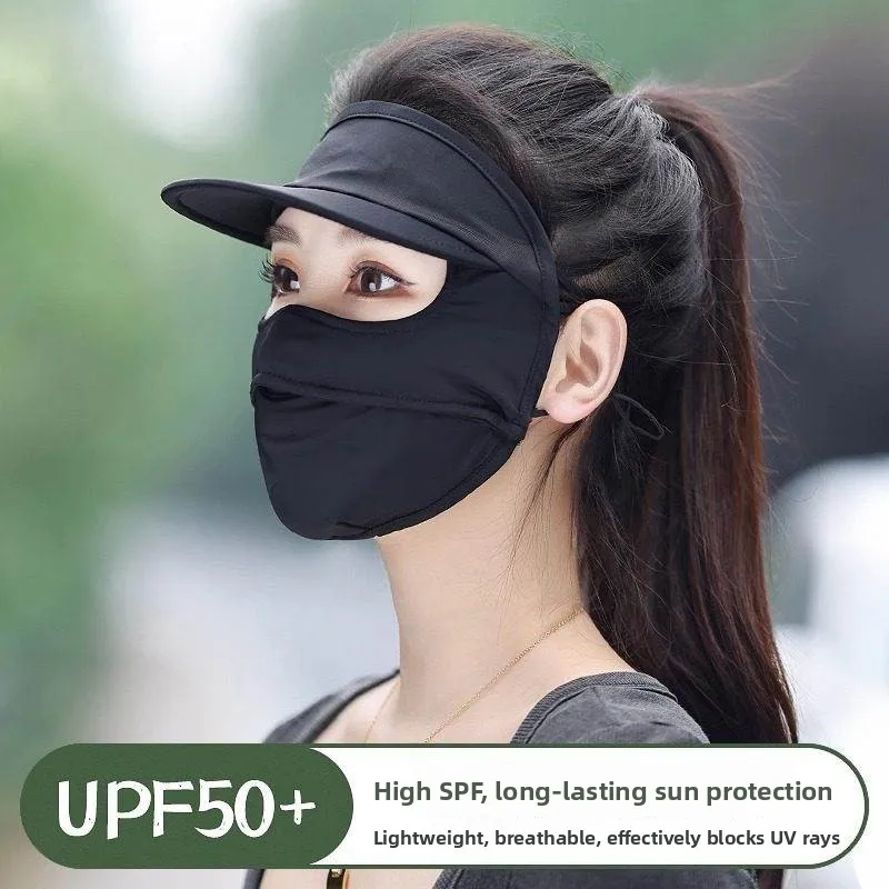 Mascarilla Facial de Protección Solar para Mujer, con Gorro Integrado, de Seda de Hielo, Protección UV, Estilo Coreano, Juven...