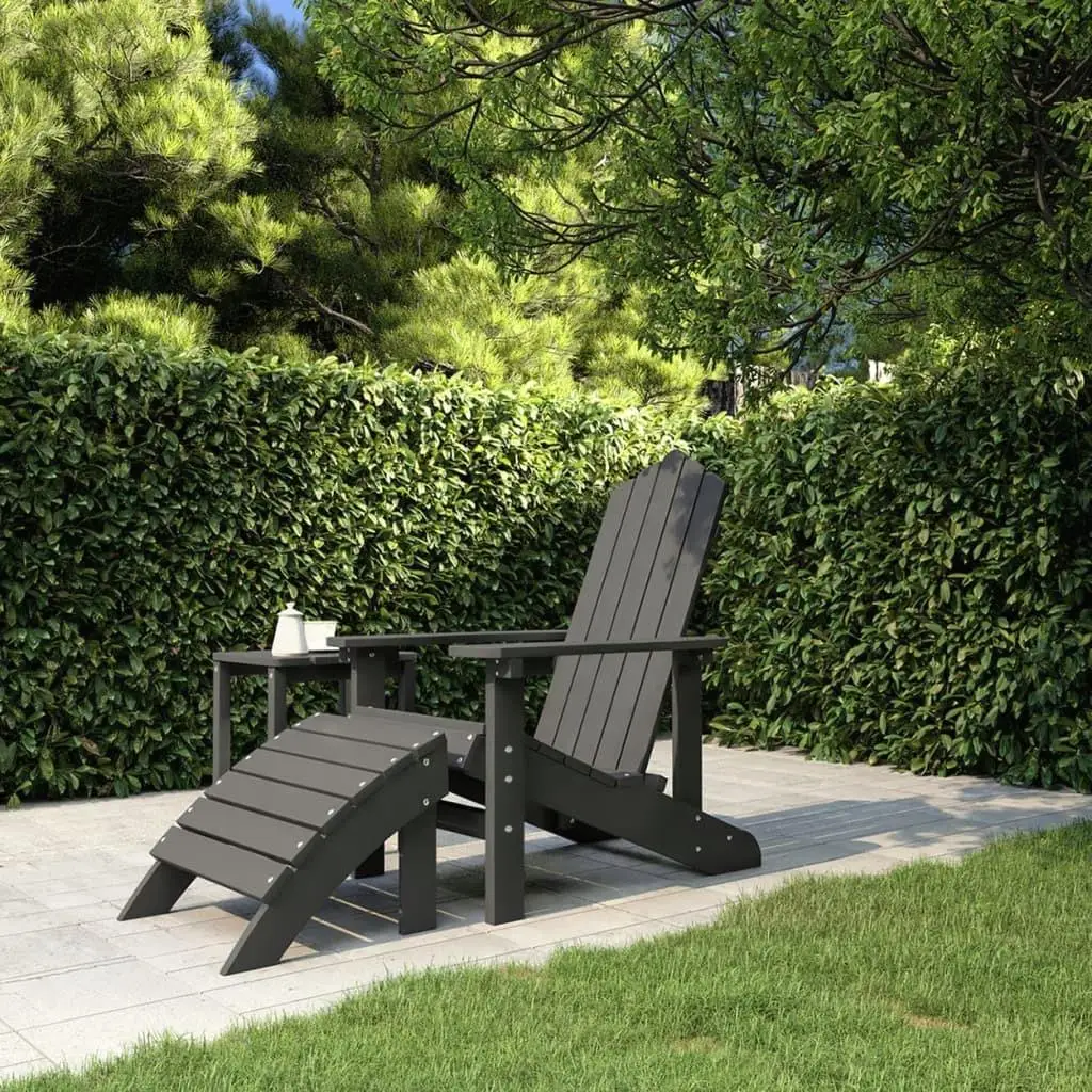 HDPE Anthracite Adirondack Chair & Footstool Set - Durable Garden Furniture