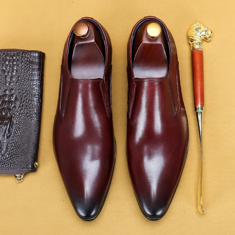 

Men'S Genuine Leather Vintage High Quality Shoes Luxury Wedding Formal Dress Classic Elegant Italian Black Shoe
