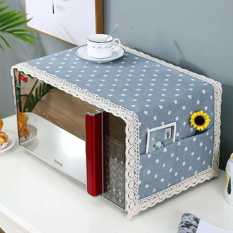 1PC Microwave Oven Grease Proof Cover Microwave Oven Dust Cover Multi-purpose Dust Proof Cotton Linen Microwave Oven Cover