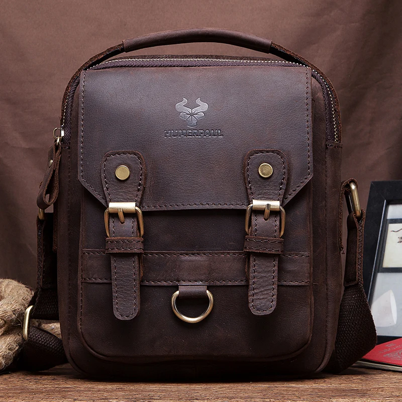 HUMERPAUL Men's Casual Genuine Leather Shoulder Bag Full Grain Crossbody Messenger Business Handbag for Work