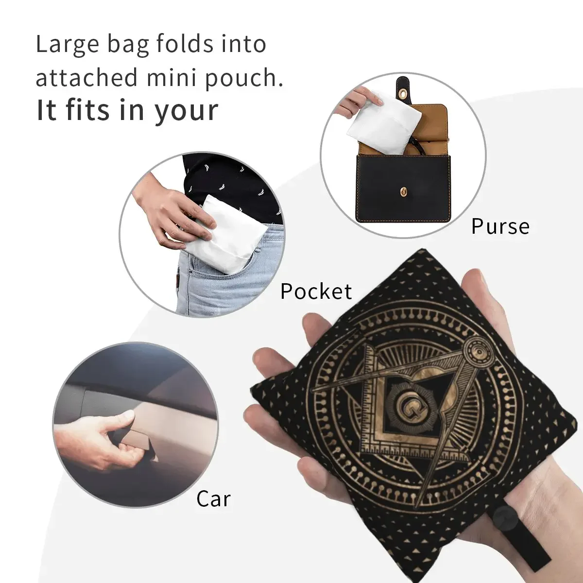 Freemasonry Symbol Square And Groceries Shopping Bags Fashion Shopper Shoulder Tote Bags Large Capacity Portable Mason Handbag