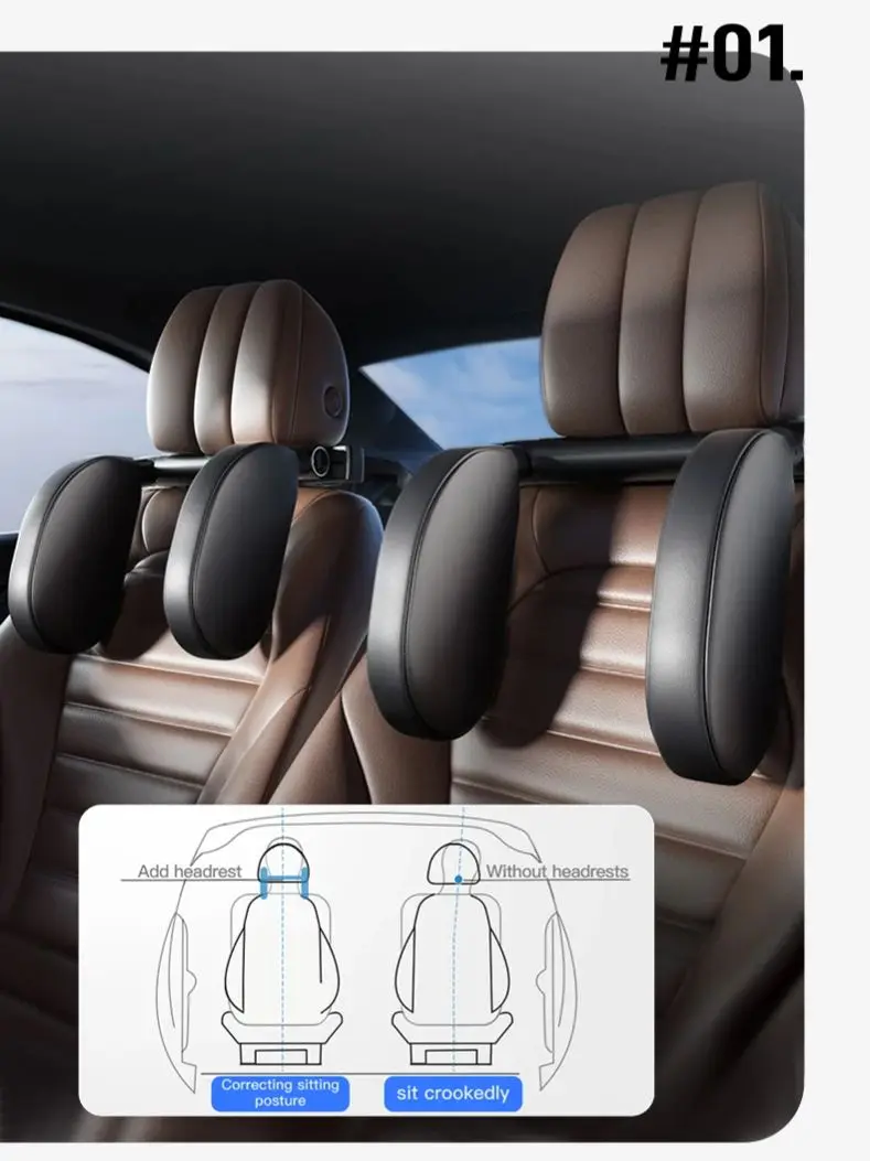 

Universal 360° Ergonomic Car Pillow - Memory Foam Headrest w/Side Pads, 1-Button Sleep System (Fit BMW/Benz Vehicles)