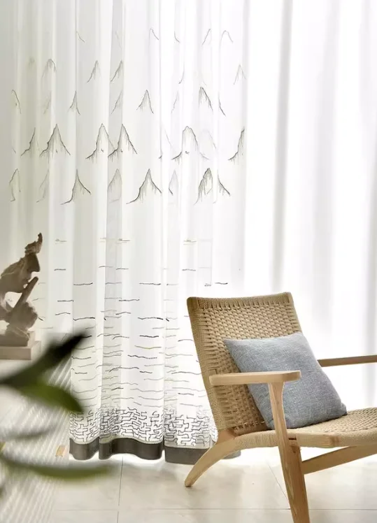 New Retro Style Classic Embroidery Mountain and River Embroidery Curtains Living Room Bedroom Balcony Blackout Curtains