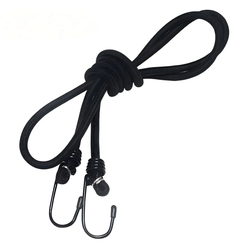 30/90CM Black Elastic Bungee Strap Double Metal Hooks Shock Rope Reusable Tie Down Cord for Luggage Fixing Camping Travel Use