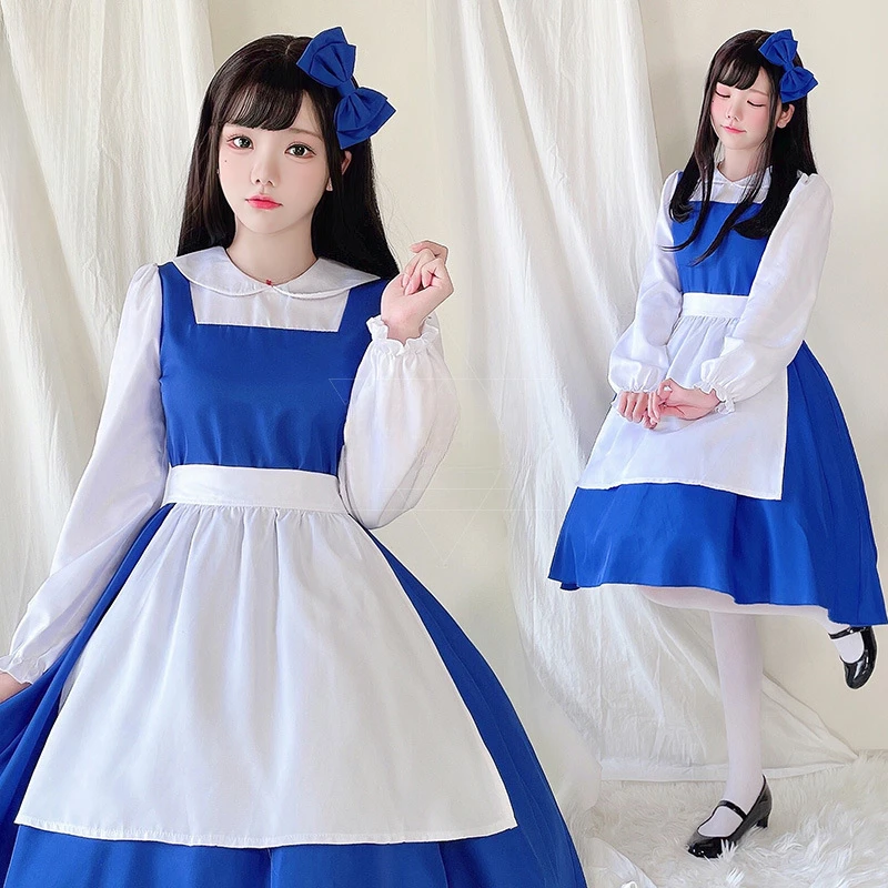 

Japanese Sky Blue Cosplay Maid Outfit Anime Lolita Maid Pastoral Farm Cosplay French Sweet Uniform Dress