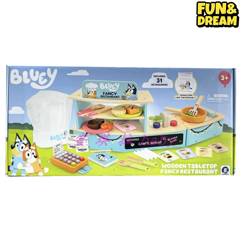 Bluey-子供向けのキッチンシミュレーション玩具,ガスコンロ,バーベキュー,アフタヌーンティー,食器,教育玩具,誕生日プレゼント