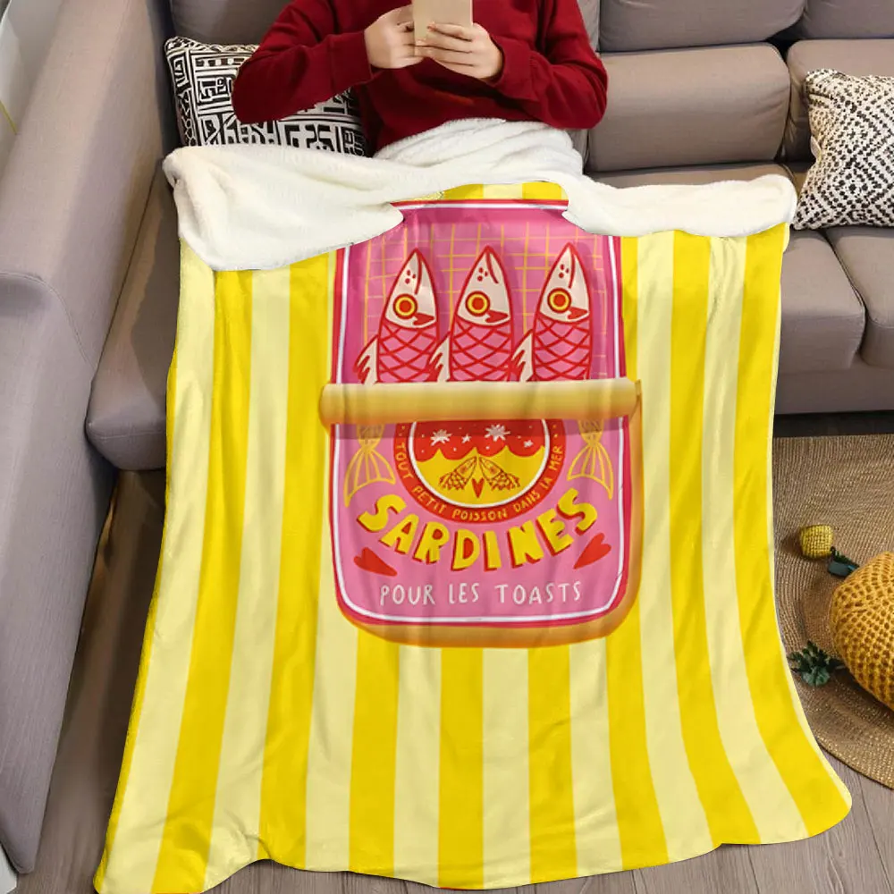 Retro Sardine Can Stripe Flannel Blanket Perfect for Sofa Office Bed Travel Sleep Read Relax Camping Four Season Use