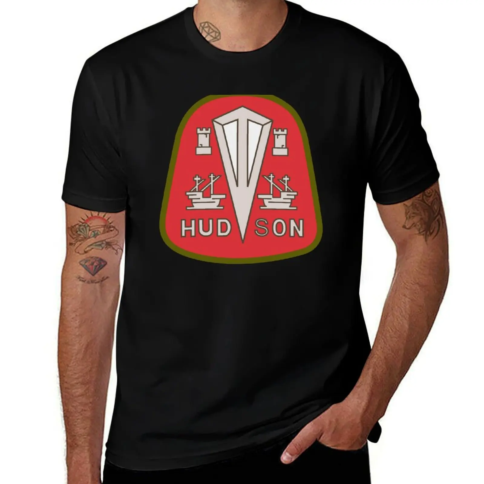 Hudson classic automobiles red logo remake T-Shirt Breathable Lightweight Summer Top T-Shirt