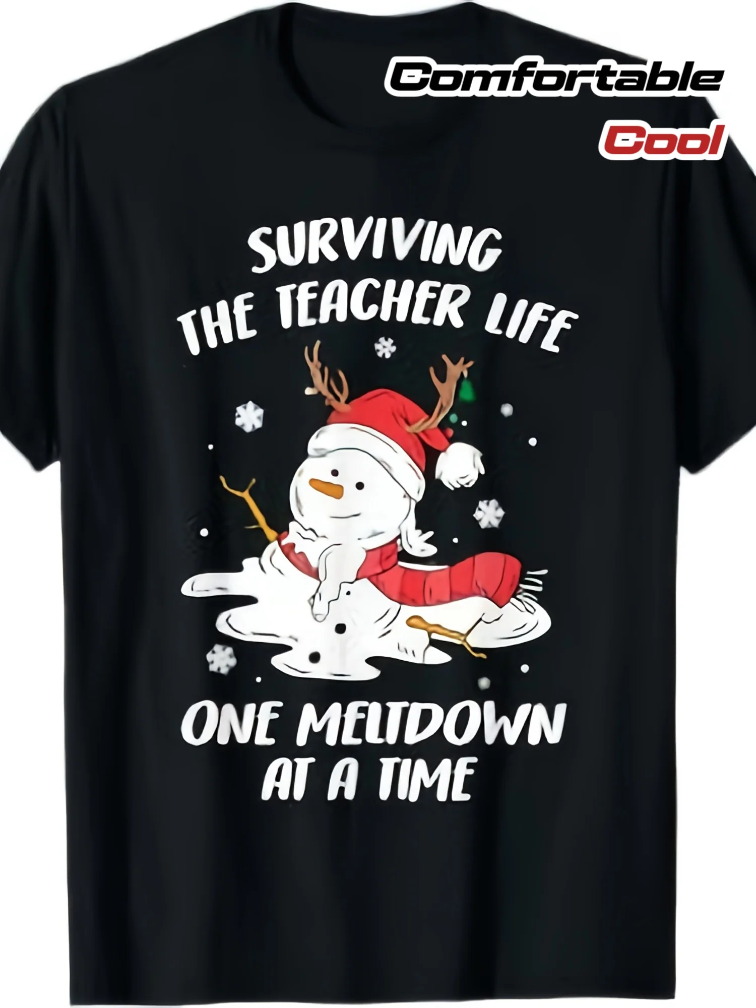 Christmas Teacher Snowman Surviving Teacher Life Collapse T-Shirt [Cool Design] Street Style Women's T-Shirt Comfortable Pure Cotton Round Neck Short Sleeve Unisex T-Shirt