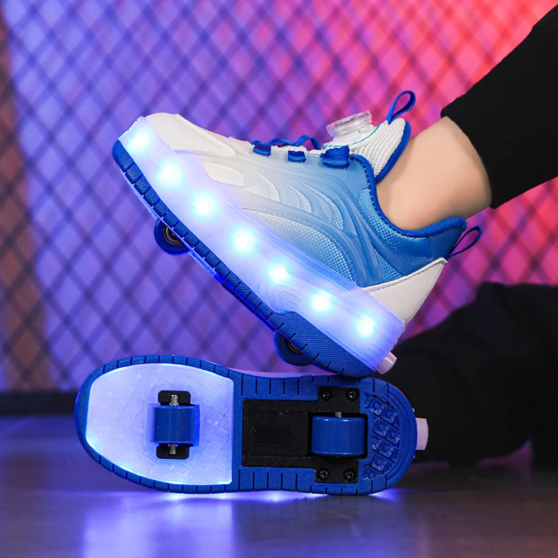 Sneakers Led Light Shoes Children\'s Kids Boys Girls USB Charging Glowing Sport Wheels Outdoor Parkour Roller Skate Shoes