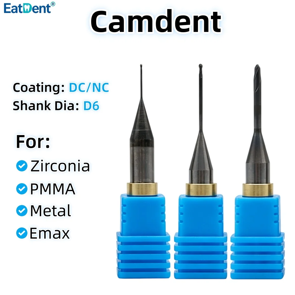 Camdent Dental Milling Burs for Zirconia Lithium Disilicate/Emax Metal PMMA D6 DC Coating  CAD CAM Dentistry Lab Grinding Drills