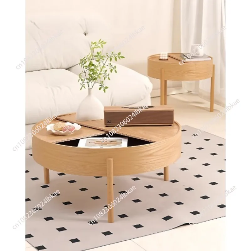 

Solid Wood Round Danish Multifunctional Storage Side Table Storage Ins Style Net Red Coffee Table Living Room Table
