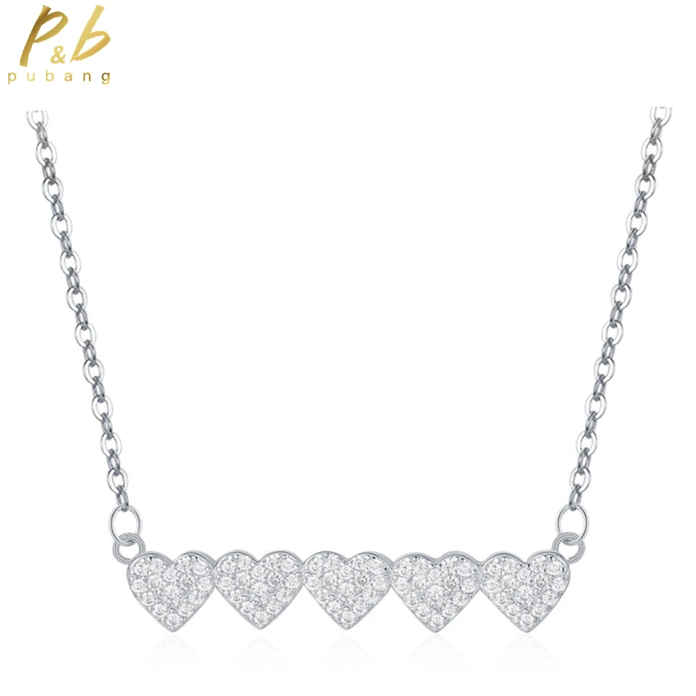 

PuBang Fine Jewelry 925 Sterling Silver Simple Heart High Carbon Diamond Pendant Necklace for Women Engagement Gift FreeShipping