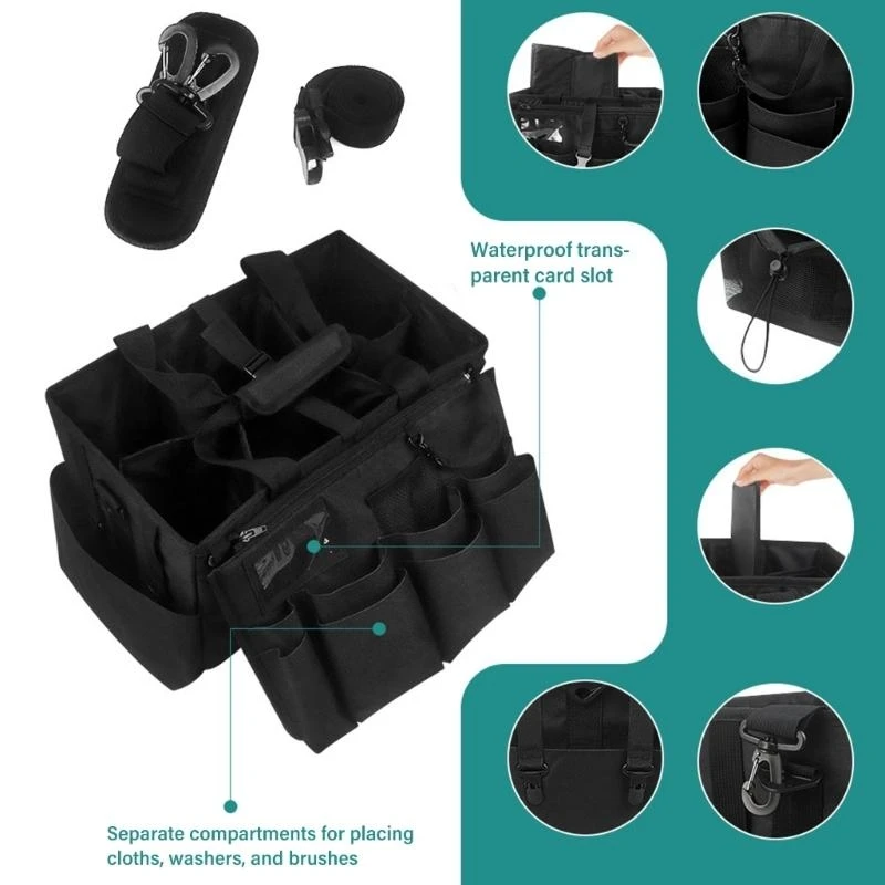 J0MC Cleaning Supply Storage Utility Organizers With Compartments, Detailing Bag Adjustable Shoulder Strap For Home Auto Care