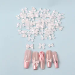 50PCS Mixed 3D White Bow Ribbon Resin Manicure Nail Decoration Kawaii Bowknot Nails Art Charms