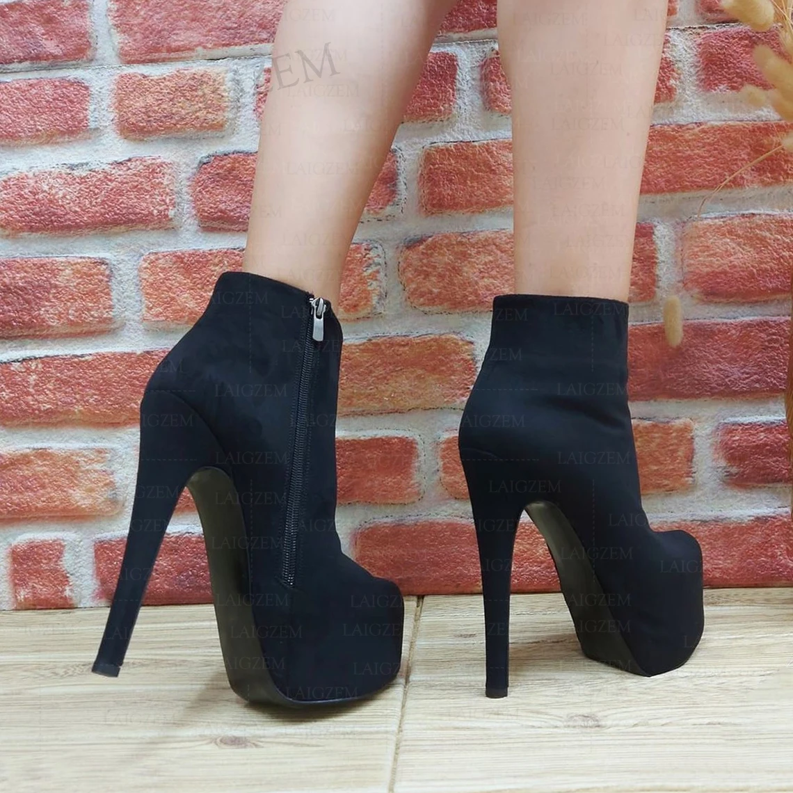 

ZHIMA Женские ботильоны на платформе из искусственной замши на тонком высоком каблуке Короткие ботинки на молнии Женская обувь ручной работы Женский большой размер 41 40 52