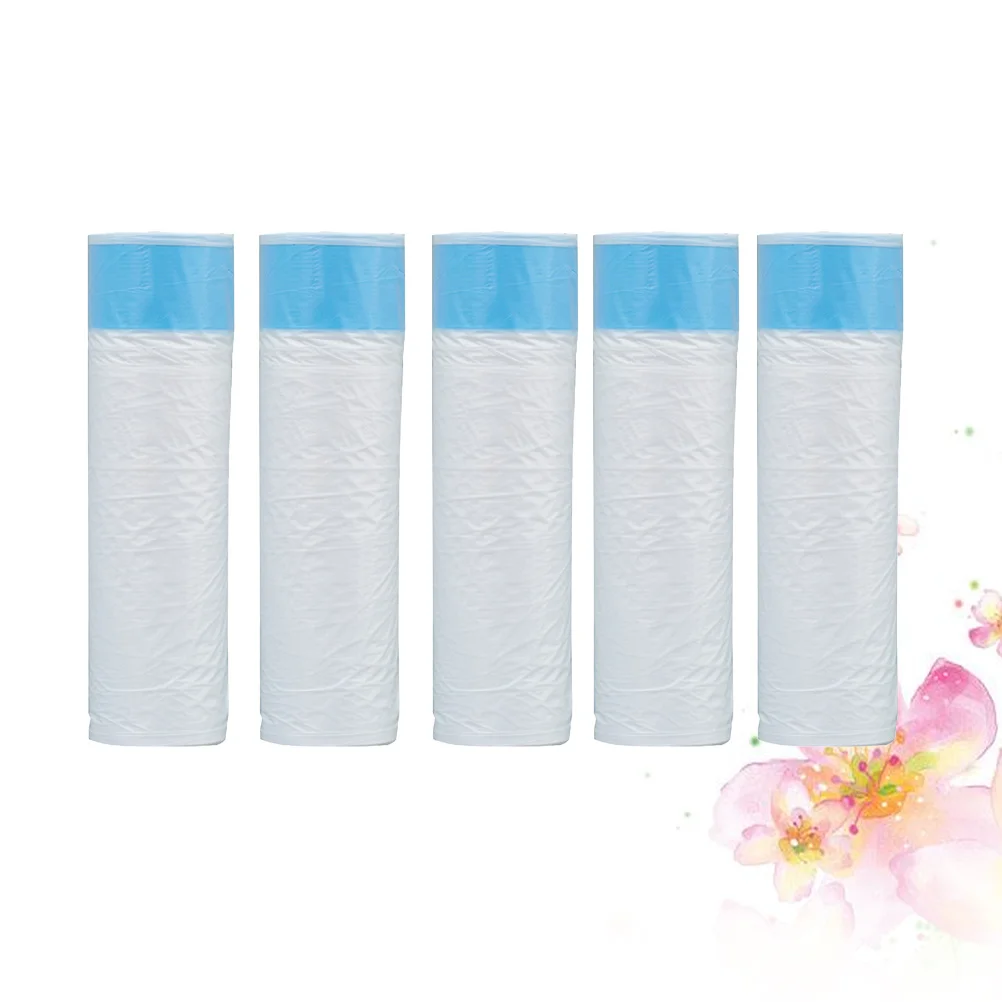 Drawstring Disposable Garbage Bags 5 Roll Large Capacity Thickened Plastic for Home Bathroom Kitchen Blue 15 Bags Per Roll