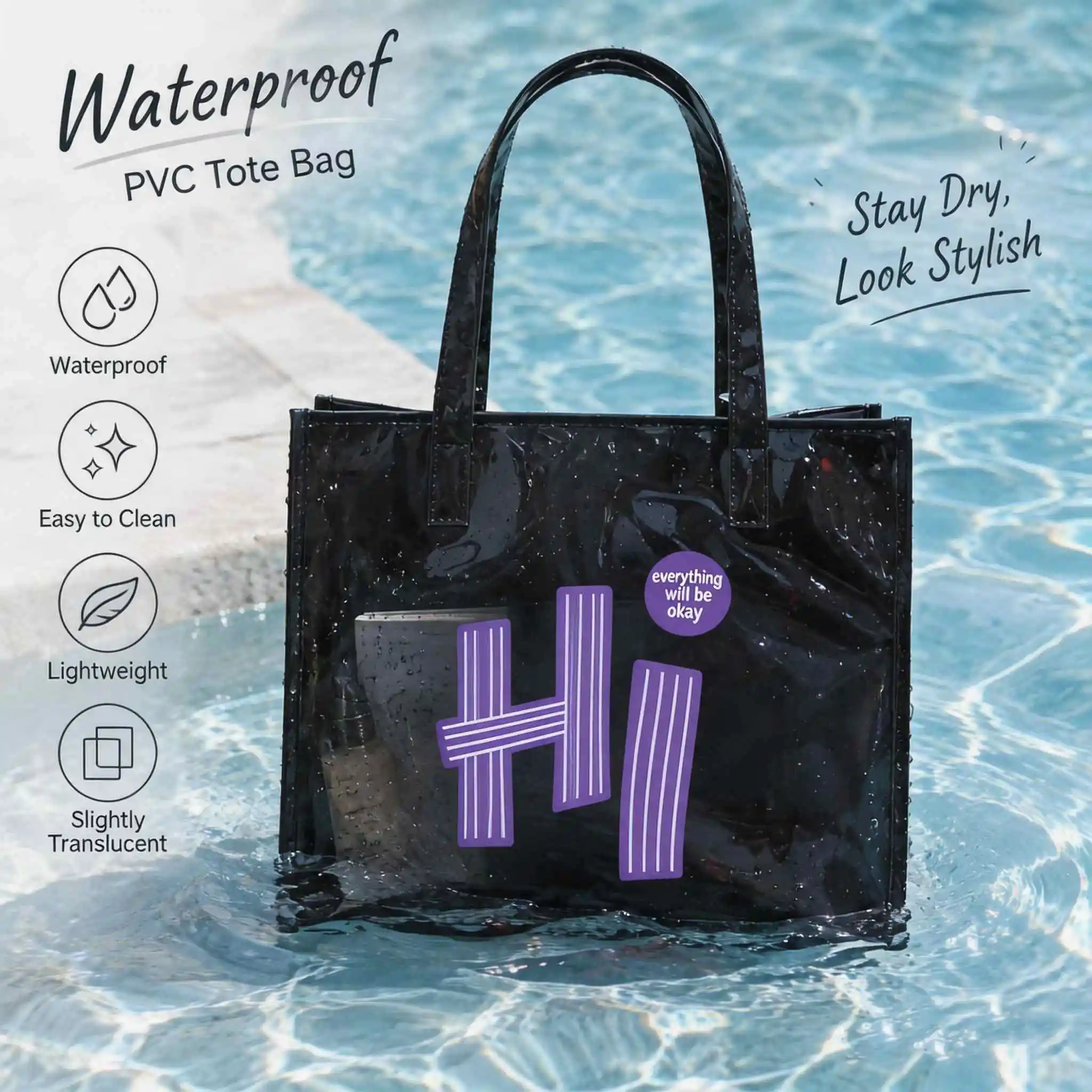Women Transparent PVC Tote Waterproof Large Capacity Micro Clear Design Casual Shopping Work Beach Travel Festival Daily Y2K