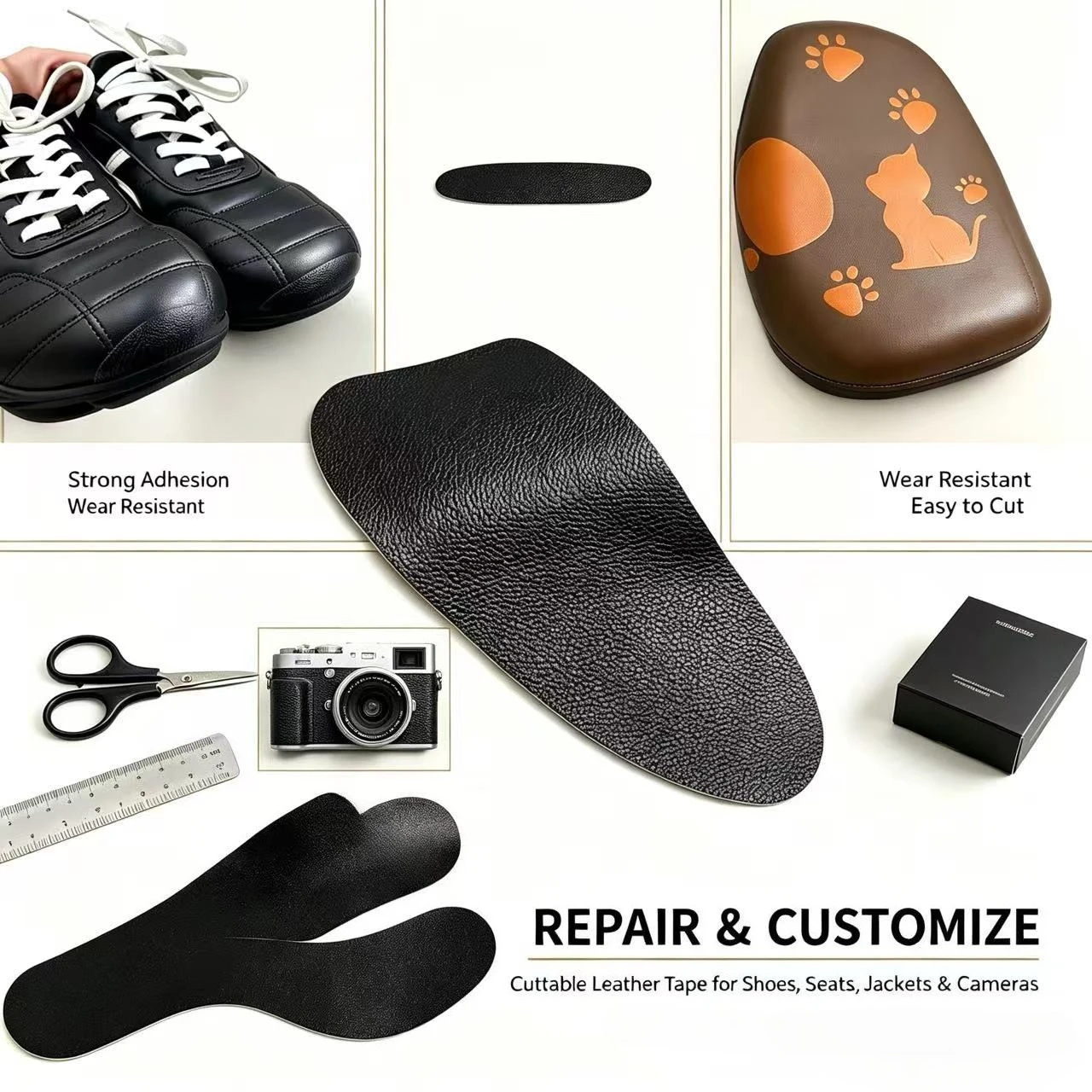 Leather Repair Tape, 10PCS 10×10cm Self-Adhesive Leather Patch, Waterproof Cuttable for Sofa, Car Seat, Jacket, Shoes, Furniture