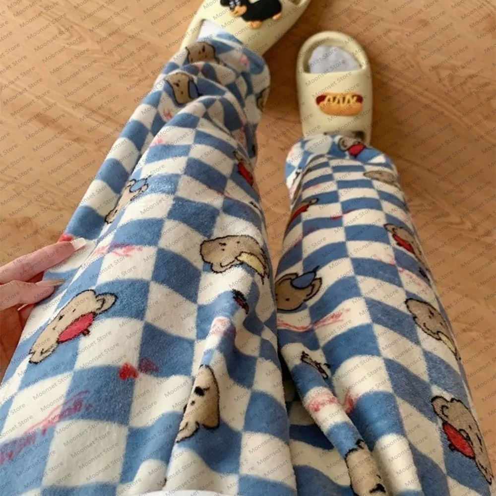 

Women's flannel pajama pants for autumnwinter warmth loose straight-leg home pants warm Cute pants Leisure and comfortable pants