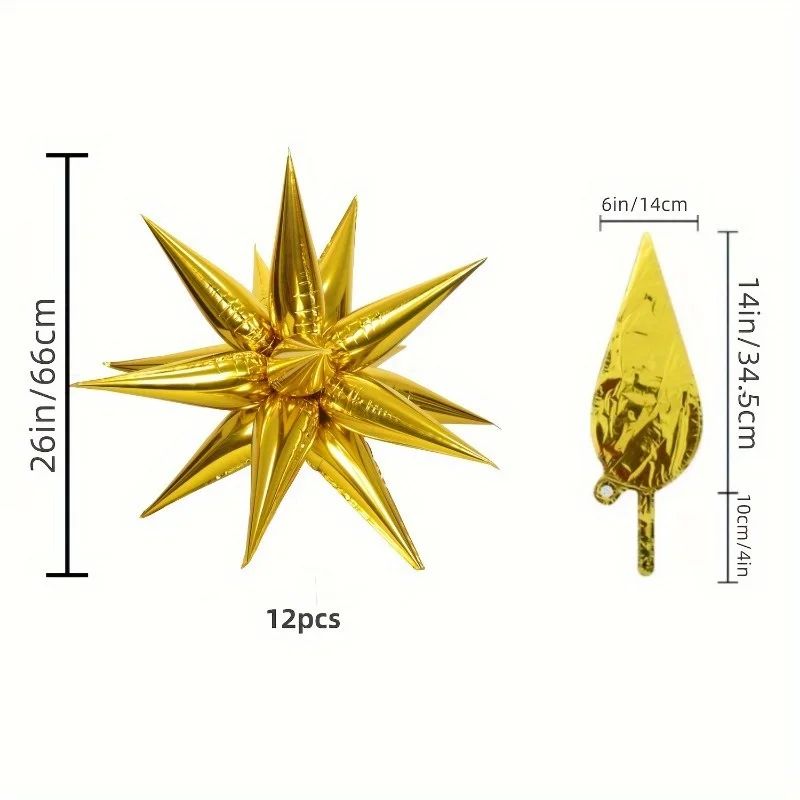12/24pcs Gold Black Red Spike Balloon Explosion Star Foil Balloons for Birthday Wedding Halloween Christmas Party Decoration