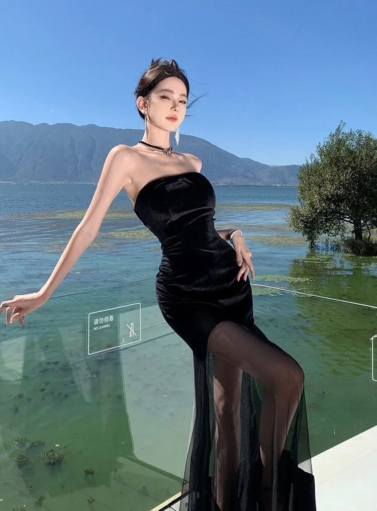 Vestidos femininos vestido noite fora primavera malha bordado em camadas bolo princesa artístico francês requintado desempenho elegante diariamente