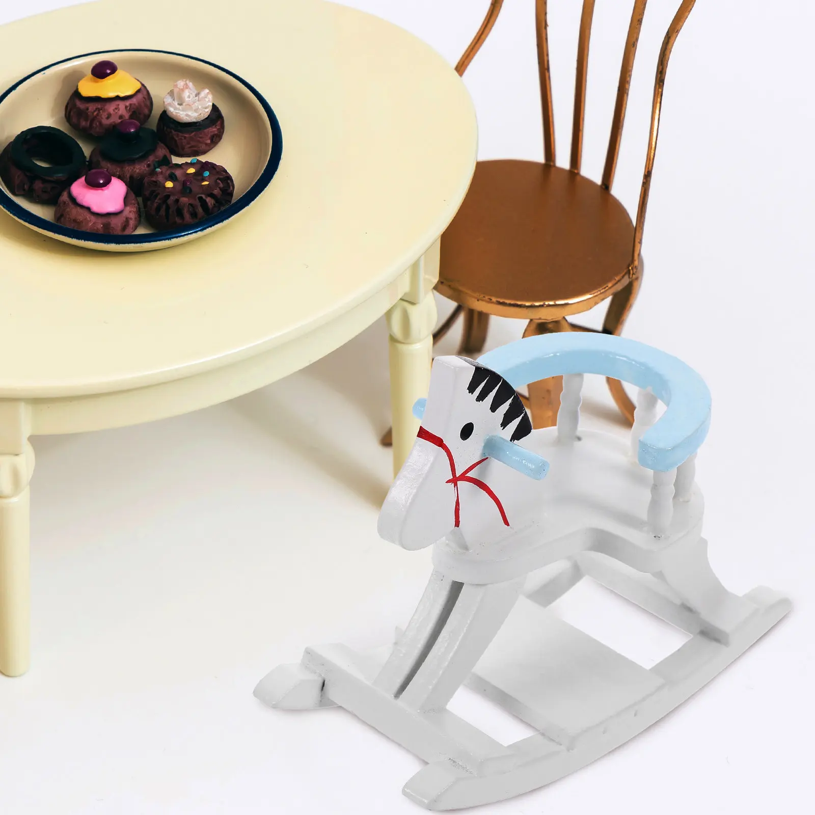 

Аксессуар для кукольного домика: миниатюрная деревянная лошадка-качалка из натуральных материалов, долговечная, универсальная декоративная модель