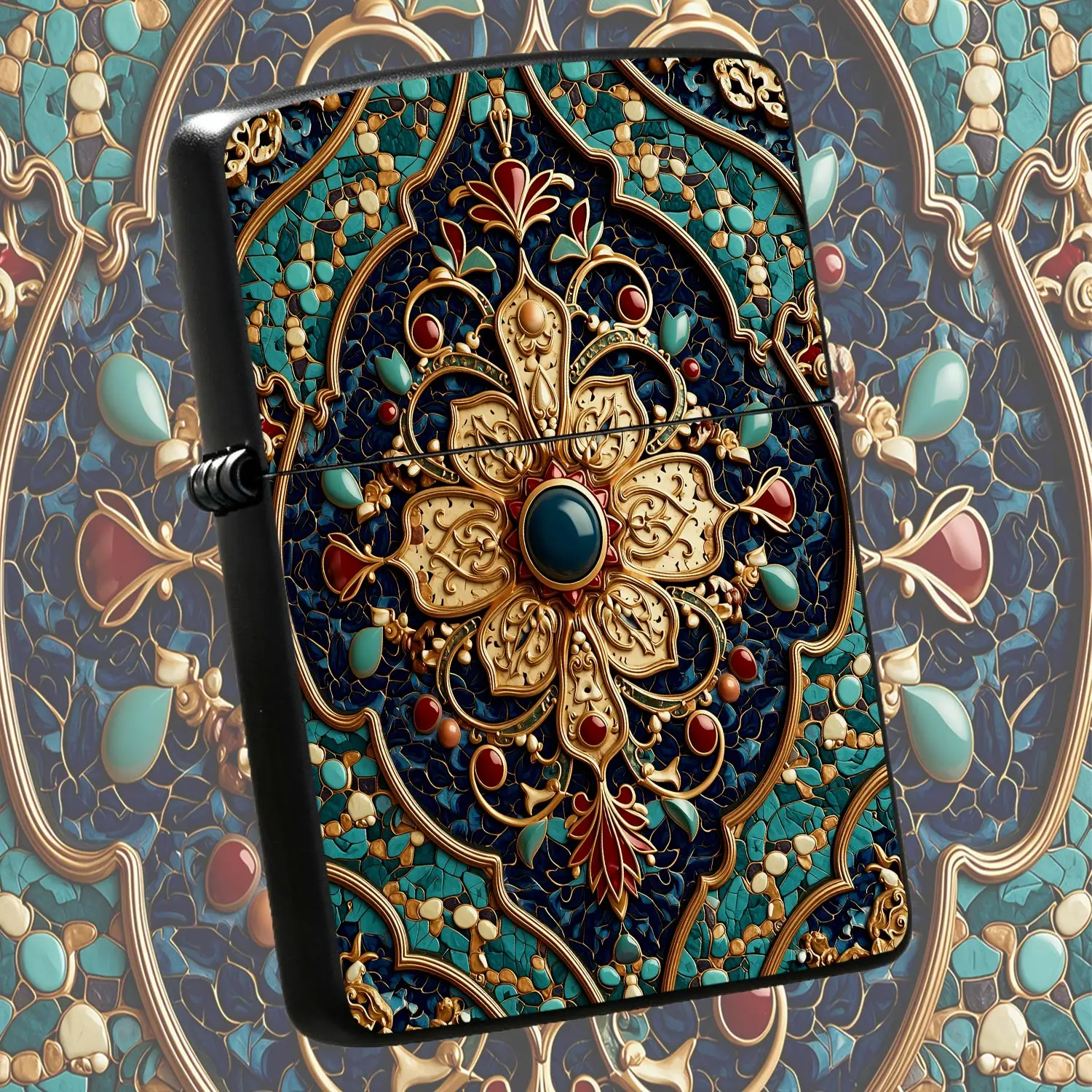 Exquisite Vintage Persian-Style Enamel Pattern Lighter, Artistic Inlaiddecorative Accessory, Portable Elegant Ornate Pocket Igniter, Ideal For Daily Use Gifting Any Occasion, Luxurious Retro Detailed Decorative Practica A Humorous And Inter