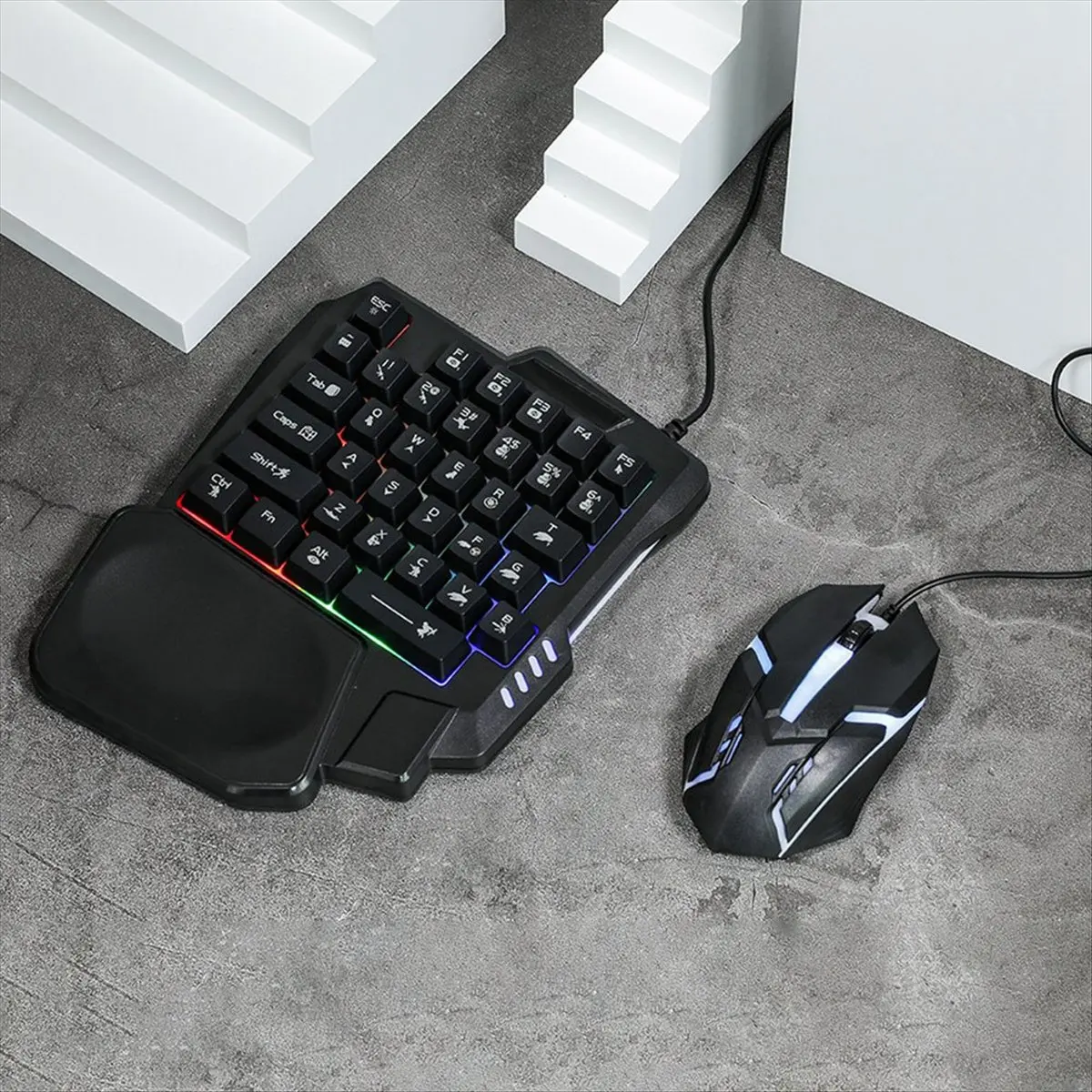 (A15I) 35Key Ergonomics RGB Gaming Keyboard+Keyboard and Mouse Converter+Mouse 5 in 1 Mobile Game Combo Kit for PUBG