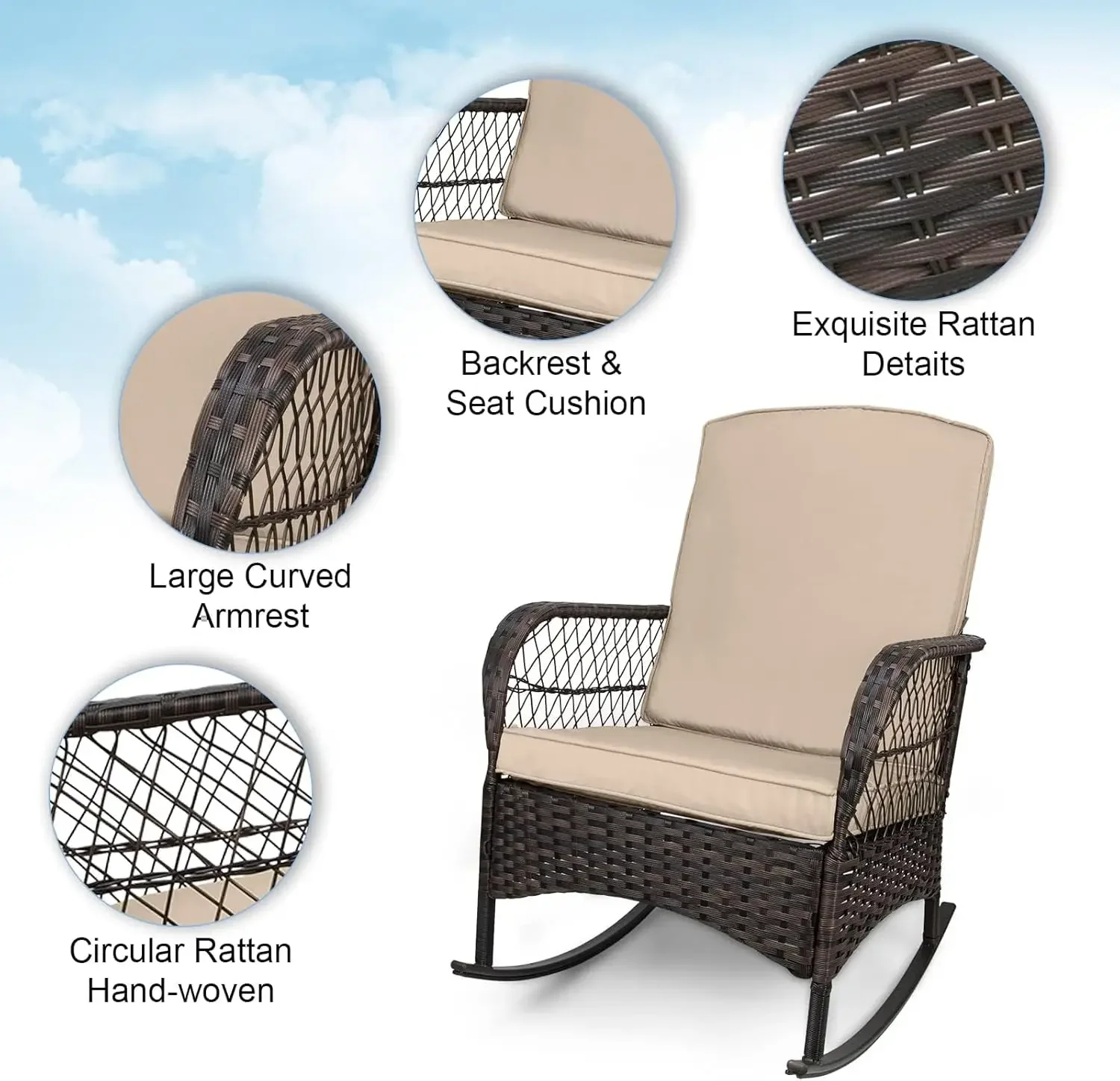 [شحن مجاني! ]3 قطع كراسي محادثة Rocking Bistro Set كراسي هزازة خارجية من PE Wicker وطاولة زجاجية