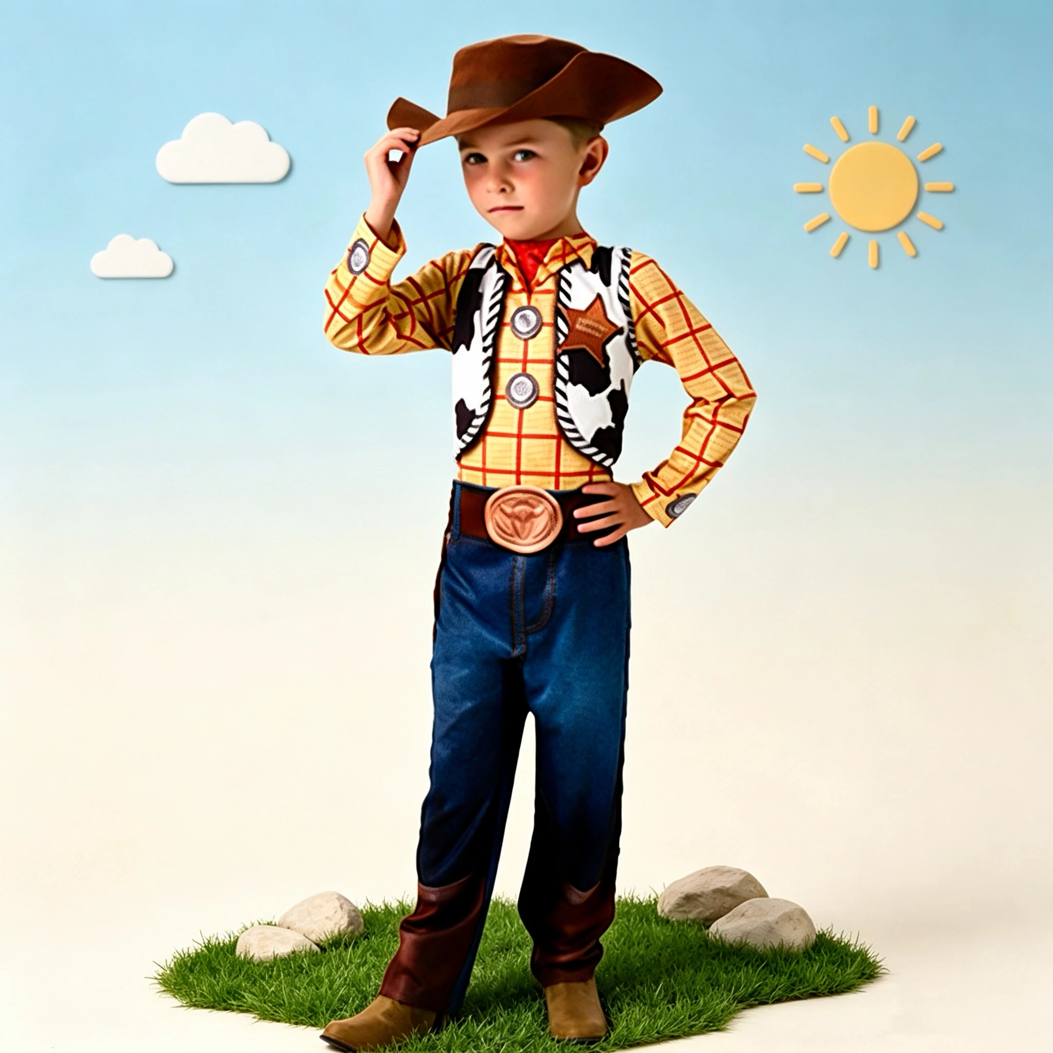 Disfraz de Cosplay de Woody de Toy Story para Niños con Sombrero de Vaquero y Pañuelo para Fiesta de Halloween o Carnaval