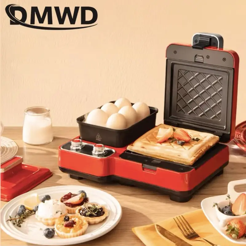 

DMWD Household Sandwich Waffle Maker Electric Breakfast Machine Bread Toaster Hotpot Boiling Cooking Pot Frying Pan Baking Tool